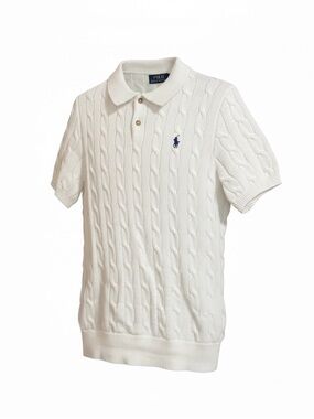 Polo by Ralph Lauren White Cable-Knit Short-Sleeve Polo with Blue Pony